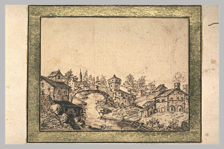 Village avec un pont enjambant une rivière
