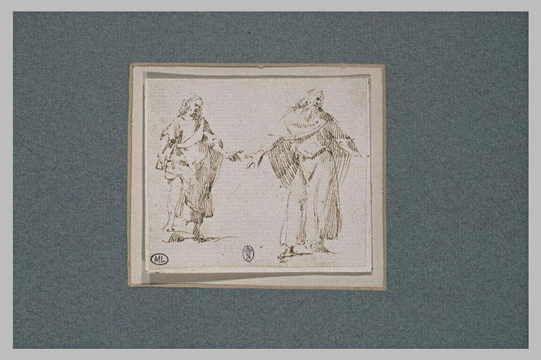 Deux études d'hommes debout, drapés, les bras écartés