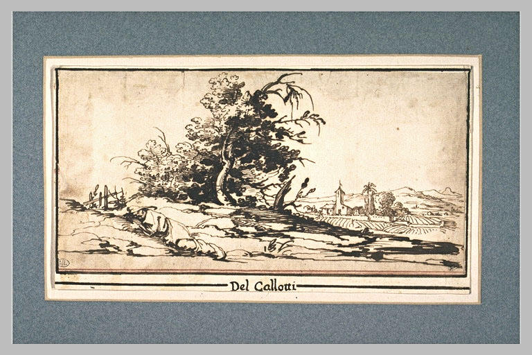 Paysage avec un homme couché près d'un grand arbre