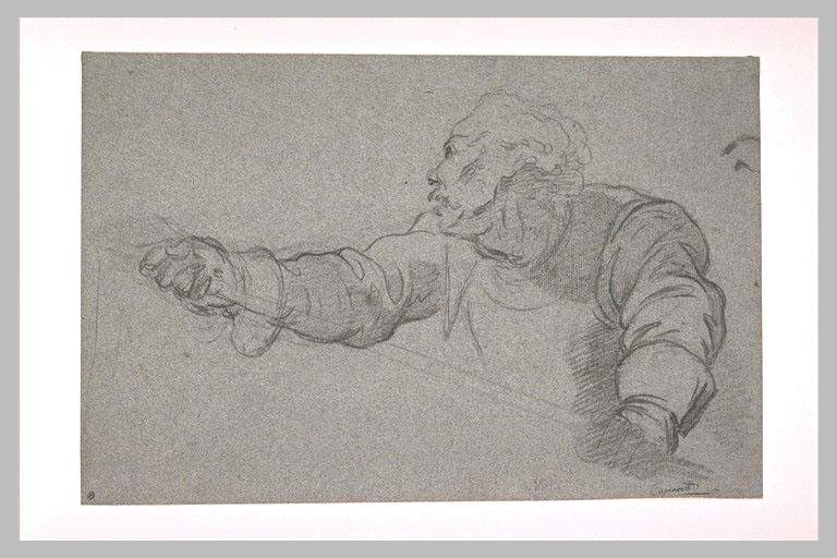 Demi-figure d'homme tenant un bâton