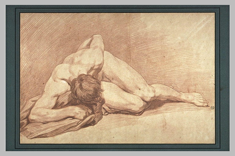 Académie d'homme nu, étendu à terre