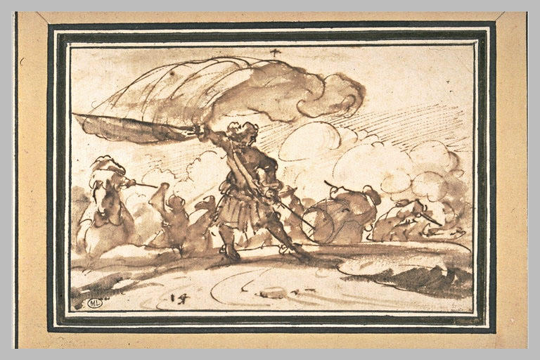 Un porte drapeau au milieu d'une bataille