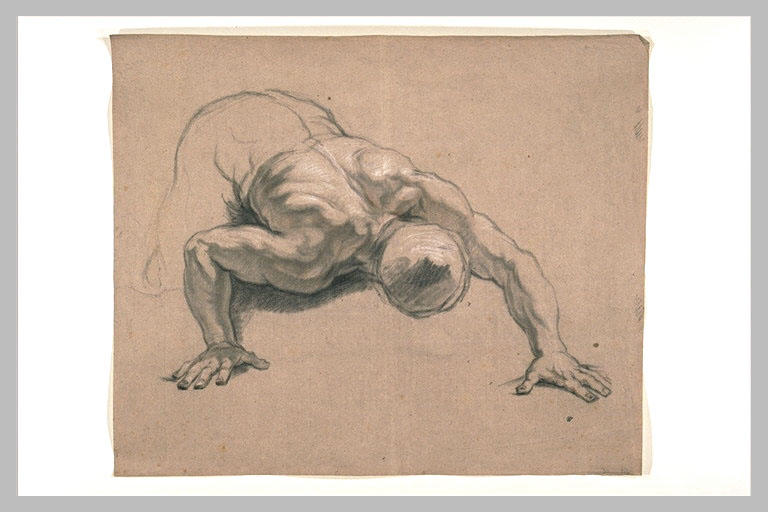 Un homme renversé la face contre terre, s'appuyant sur les deux mains ; Un soldat (autre titre)