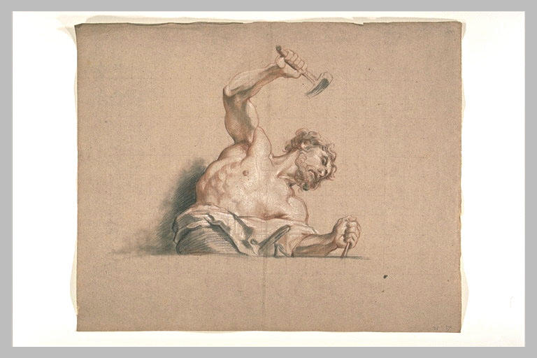 Un cyclope, en buste, frappant d'un marteau un ciselet