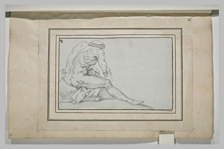 Homme nu, assis, vu de dos