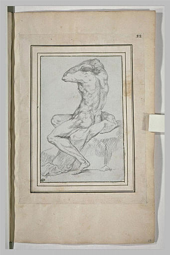 Homme nu, assis, vu de dos