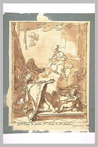 La Vierge apparaissant sur des nuages à sainte Anne et à sainte Thérèse