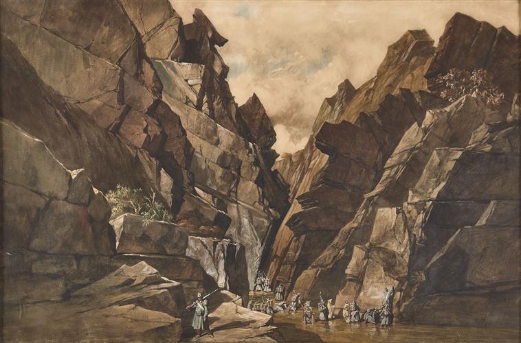 Troisième muraille des Portes de Fer - 28 octobre 1839 ; Les Sapeurs du Génie indiquant par inscription la date du passage de la 3e muraille du défilé des 'Bidan' ou des Portes de Fer le 28 octobre 1839 (autre titre)