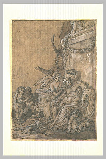 Une faunesse faisant boire Silène dans une coquille