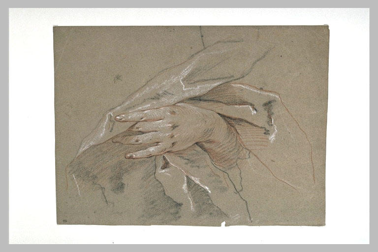 Etude d'une main écartant le pli d'une draperie