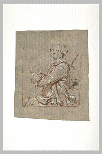 Garde français assis, tourné à gauche