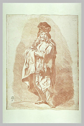 Figure de fantaisie : homme drapé, coiffé d'un turban, debout