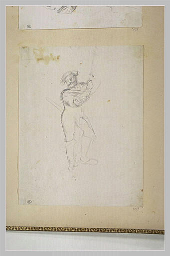 Portrait d'homme, debout, appuyé sur une lance