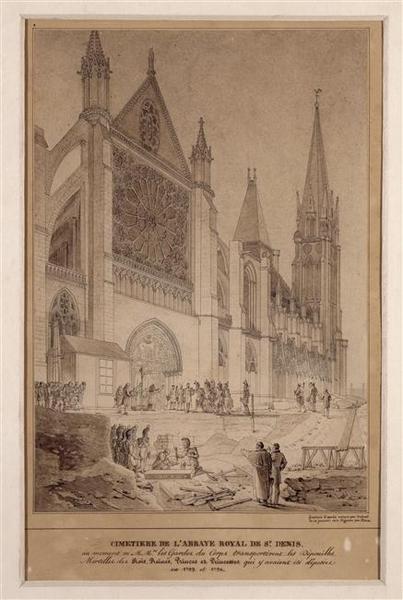 Translation des restes de Louis XVI et de Marie-Antoinette ; Exhumation et translation par les gardes du Corps des Restes des Rois, Reines, Princes et Princesses qui avaient été déposés dans le cimetière de l'Abbaye de Saint-Denis en 1793 et 1794 (15 janvier 1817) (autre titre)