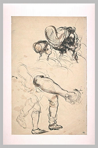 Etudes de la tête d'un sans-culotte, de son bras et de ses jambes
