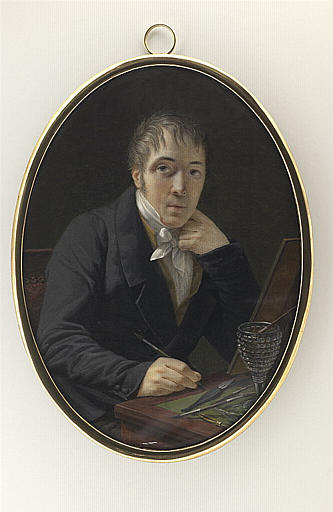 Portrait de l'artiste à sa table de miniaturiste