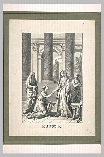 Eudoxie acceuillant une jeune femme qui la supplie