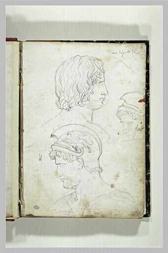 Têtes d'un jeune homme, et tête de guerrier, annotations manuscrites