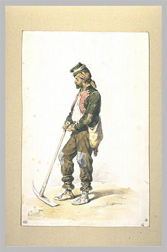 Un terrassier appuyé sur sa pioche