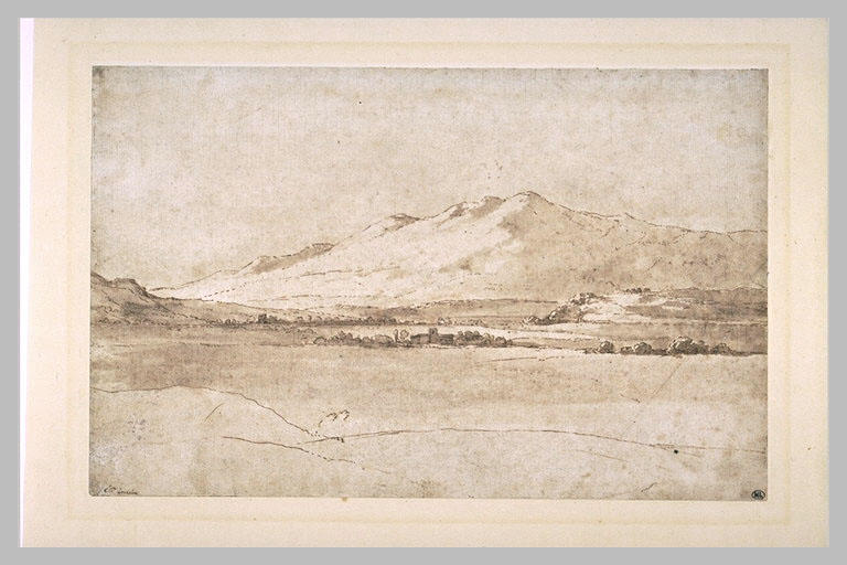 Paysage de plaine bornée par des montagnes aux environs de Rome