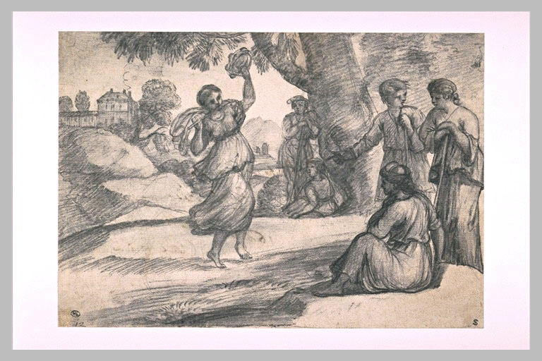 Femme dansant jouant de la flûte et deux bergers