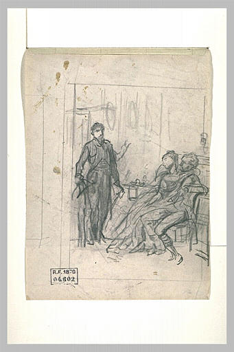 Homme debout devant un couple enlacé assis