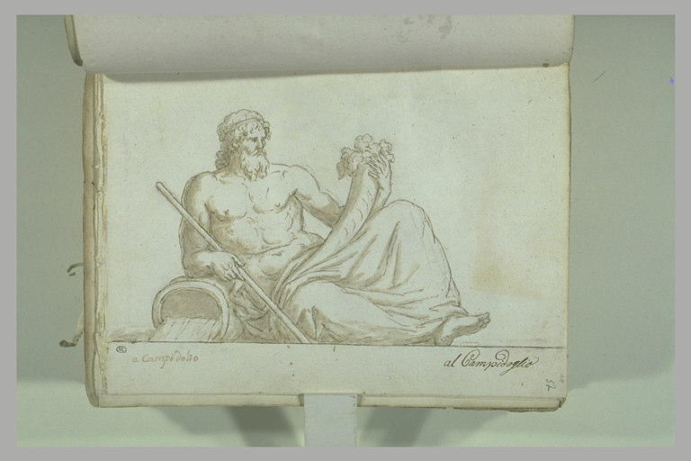 Figure de fleuve, le bras droit reposant sur un vase jaillisant, un bâton...