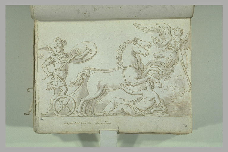Apothéose d'un guerrier s'élançant, une torche à la main, sur un char...