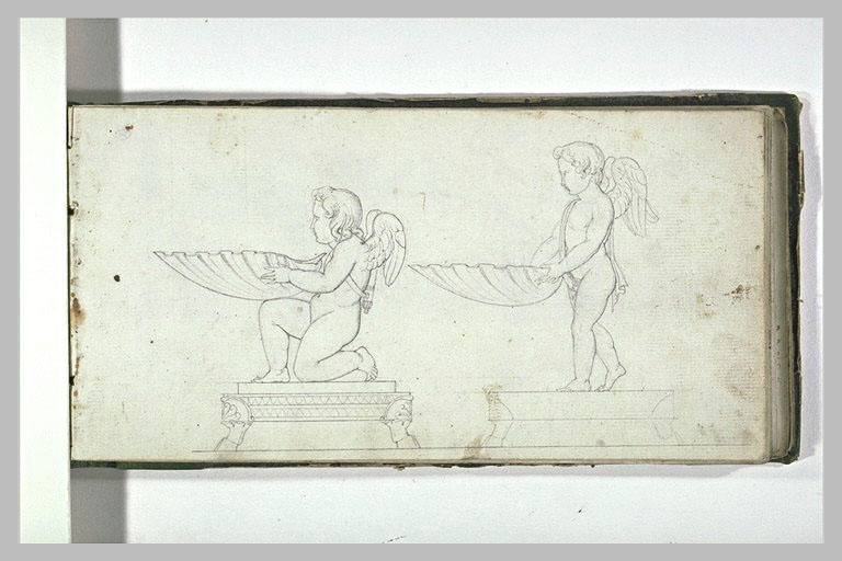 Etude de deux angelots tenant une vasque en coquille