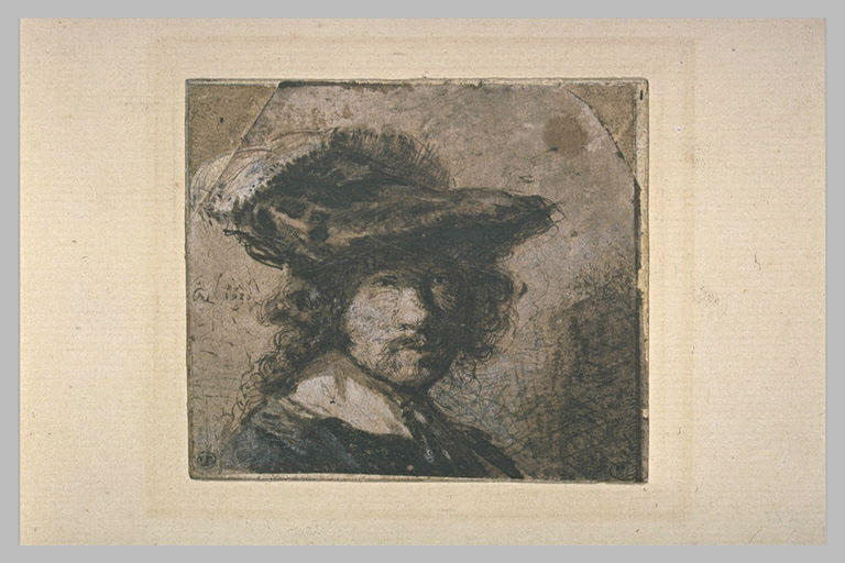 Autoportrait coiffé d'un béret orné d'une plume