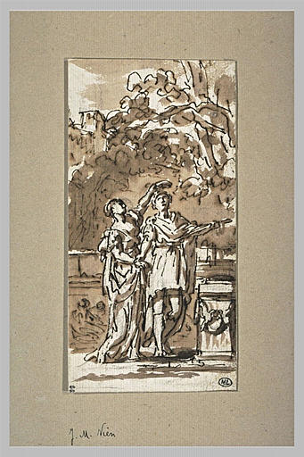 Une femme couronnant un guerrier