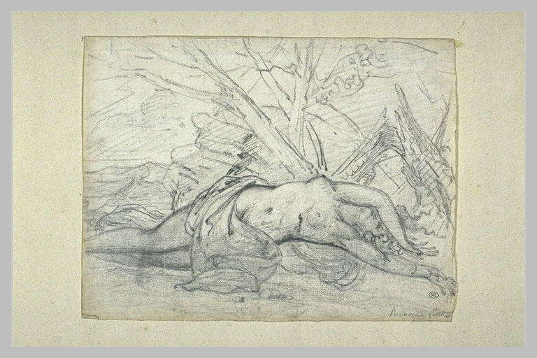 Femme nue renversée près d'un arbre