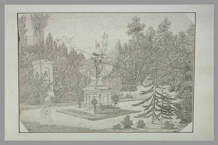 Jardin du Musée des Monuments Français avec la fontaine du château d'Anet