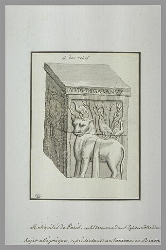 Bas-relief avec un taureau et trois grues