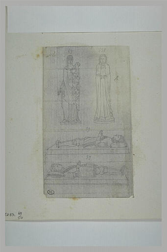 Gisants gothiques, femme voilée et Vierge à l'Enfant