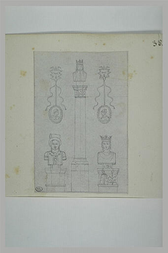Etude de bustes sur des colonnes et de médaillons
