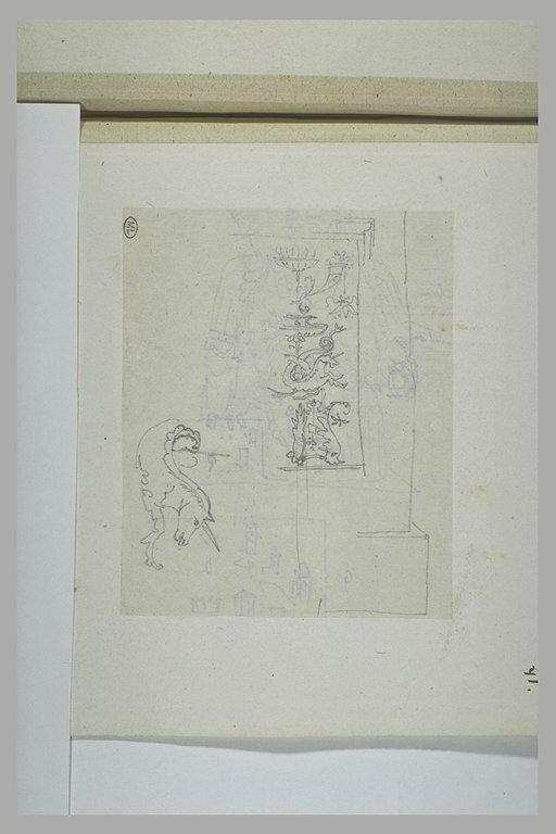 Etude de motifs décoratifs en bas-relief et reprise d'une licorne