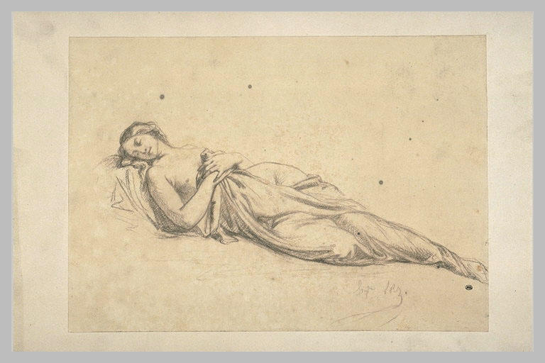 Femme dormant étendue, la poitrine nue