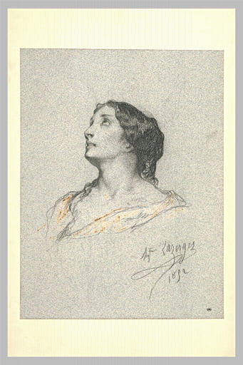 Tête de femme, de trois quarts vers la gauche, les yeux levés