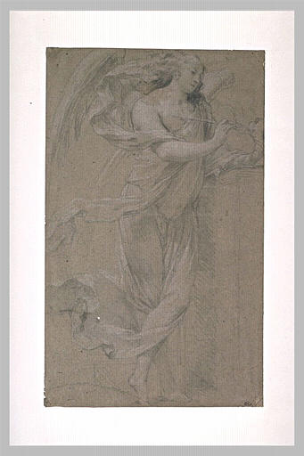 Figure ailée debout de trois quarts à droite