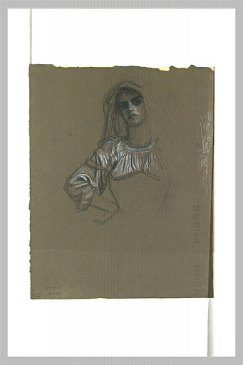 Buste de femme, une main sur la hanche
