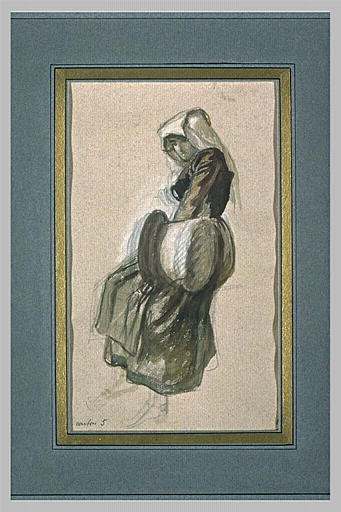 Paysanne italienne assise, portant un seau