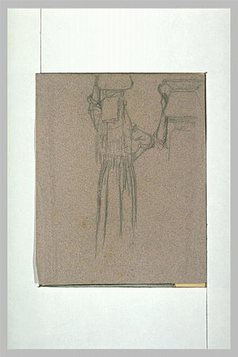 Paysanne italienne tenant un vase de métal sur sa tête ; étude du vase