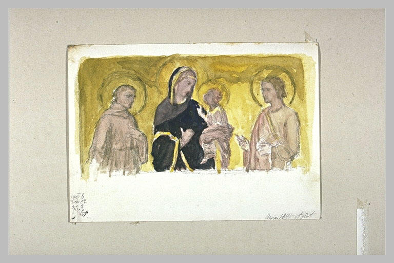 Relevé d'une peinture représentant la Vierge et l'Enfant entre deux saints