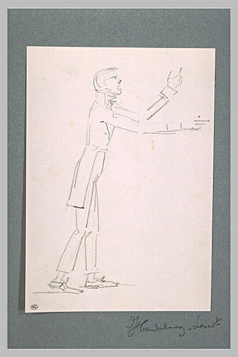 Homme en habit, debout, de profil
