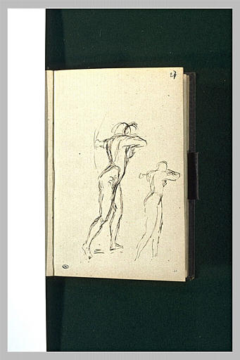 Deux études d'une femme nue, de profil, tirant à l'arc