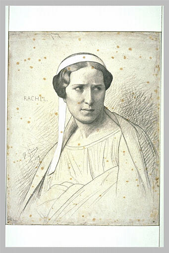 Portrait de la tragédienne Rachel en buste, costume antique