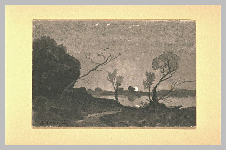 Lever de lune sur l'étang d'une prairie