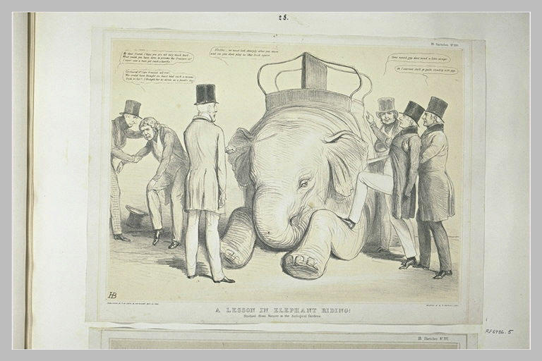 Lithographie humoristique : a lesson in elephant riding