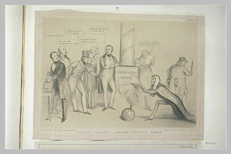 Lithographie humoristique : where there's smoke there's fire